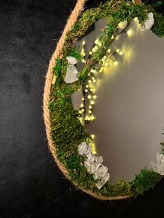 This Natural Moss Mirror is One of a Kind, Aesthetically Pleasing, and Adds just the Right Touch to any Space. 12" Round Mirror decorated with Authentic Clear Quartz Crystals All of our products are hand made with care and passion. Mossy Mirror, Moss Mirrors, Mirror Resin Art, Witchy Living Room, Fairy Moss, Moss Mirror, Mirror Resin, Makeover Bedroom, Room Makeover Bedroom