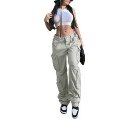 PRICES MAY VARY. 【Material】The cargo pants women baggy, made of Cotton and Polyester, breathable, skin-friendly, comfortable for all-day wear. 【Design】Casual loose cargo pants y2k women, simple but versatile, adding fashion to your overall dress. multiple practical and functional pockets, which are deep and big enough to store and secure your keys or phone and other essentials. Straight leg cargo pants, relaxed fit, elastic high waist, zipper and button closure.Poorok Vesmok OVABUKI 【Match】The w Baggy Cargo Pants Women, Cargo Pants Women Baggy, Loose Cargo Pants, Women High Waist Pants, Straight Leg Cargo Pants, Y2k Cargo Pants, Vest Cardigan, Overall Outfit, Y2k Women