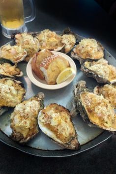 oysters on the half shell with dipping sauce