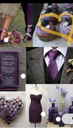 purple and yellow wedding theme with cupcakes