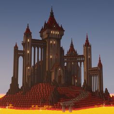 Lava Castle, Minecraft Skyrim, Dark Fantasy Castle, Minecraft Maps, Minecraft Structures, Dark Castle, Minecraft Inspiration, Pretty Tea