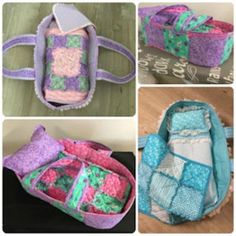 four pictures of different types of purses