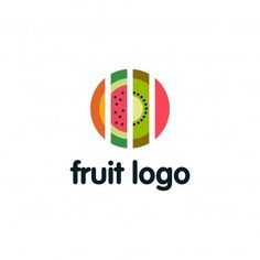 the fruit logo is colorful and has an oval shape with stripes on it, as well as