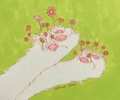 a drawing of two cats with flowers on their paws