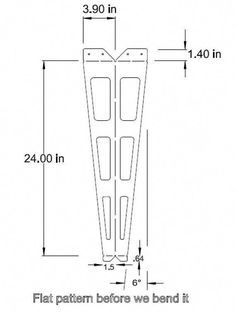 the flat pattern before we bend it is shown in black and white, with measurements for each section