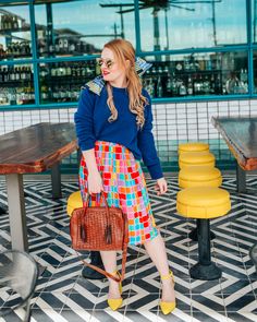 How to Wear More Colors for a Fun Outfit | Houston Thrift Store Blogger Outfits Colorful, Thrift Store Outfits, Rainbow Skirt, Outfit Collection, Collection Ideas, Houston Fashion, Thrift Fashion, Colourful Outfits, Mom Style