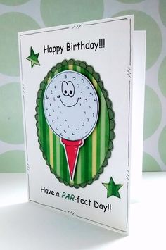 a happy birthday card with a golf ball on it