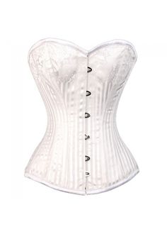 ELEGANT-5058 White Stripe Brocade Overbust Corset