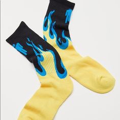 Comfy Socks With A Billie Eilish Touch. **Content + Care ** \- Polyester, Spandex \- Machine Wash \- Imported Trendy Yellow Summer Socks, Trendy Yellow Socks, Trendy Yellow Winter Socks, Urban Outfitters Socks, Flame Socks, Floral Tights, Sheer Socks, Urban Outfitters Accessories, Comfy Socks