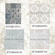 four different types of decorative tiles with numbers and designs on them, all in various colors