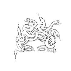 a drawing of a woman's face with snakes on her head