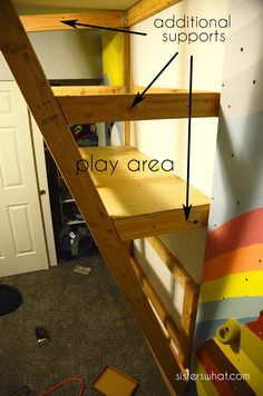 the bottom half of a bunk bed with instructions on how to build it and where to put them