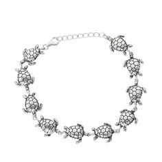 "Add a fun touch to your casual attire with this sterling silver sea turtle bracelet. Add a fun touch to your casual attire with this sterling silver sea turtle bracelet. Chain type: link Length: 7.5 in. + 1-in. extender Metal: sterling silver Plating: rhodium Finish: oxidized Packaging: boxed Size: 6.5"". Color: Grey. Gender: female. Age Group: adult." Casual Sterling Silver Bracelet, Silver Turtle Jewelry, Casual Sterling Silver Jewelry, Tiffany Pearls, Sea Turtle Bracelet, Crystal Cuff Bracelet, Brighton Bracelets, Turtle Bracelet, Silver Sea