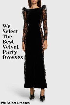 Model wears long black velvet dress Stretch Velvet Dress, Sleeved Velvet Dress, Velvet Party Dress, Velvet Drapes, Velvet Dress Long, All Black Dresses, Velvet Gown, Velvet Maxi Dress