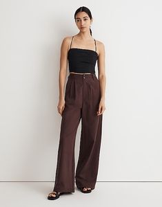 Brown Pants, Madewell Denim, Pants Outfit, Wide Leg Trousers, Straight Leg Pants, Raisin, Capsule Wardrobe, Linen Blend, Wide Leg Pants