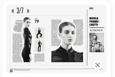 an article in the magazine about women's fashion, with photos of models and their names