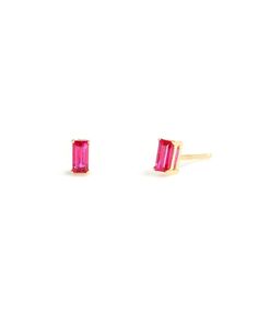 Stud earrings with natural ruby baguette (4x2mm) set in 14k yellow gold delicate baskets; posts and backs. Baguette Earrings, Baguette Earring, Green Lake Jewelry, Pearl Jewelry Gift, Jewelry Words, Diamond Gift, Montana Sapphire, Custom Jewelry Design, Sapphire Jewelry