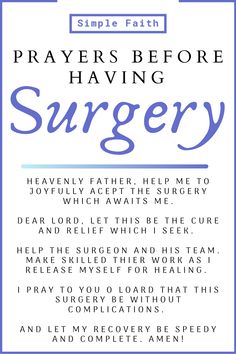 a blue and white poster with the words prayer before having surgery