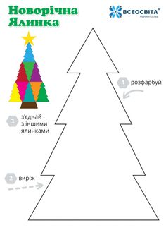 the christmas tree is labeled in russian and has different colors, shapes, and sizes