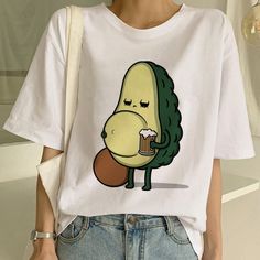 Avocado Vegan T Shirt Harajuku Kawaii Short Sleeve Vogue 90s Korean Style L0142 Cartoon Avocado, Kawaii Shorts, Vegan T Shirt, Avocado Shirt, Avocado T Shirt, Summer Tees, Harajuku Women, Spring T Shirts, Autumn T Shirts