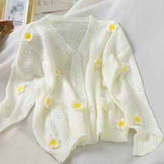 Sweet Daisy Cottagecore Cardigan Cottagecore Cardigan, Daisy, Yellow, Flowers, White