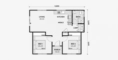 the floor plan for a small house with two bedroom and an attached living room area