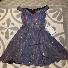 Brand New With Tags, Never Worn, Super Cute Prom Dress!! Sparkly Pink And Blue Colors And Very Flattering! Blue Glitter Dress, Sparkly Hoco Dress, Prom Dress Sparkly, Cute Prom Dress, White Corset Dress, Zaful Dresses, Homecoming Outfit, Winter Dance, Blue Linen Dress