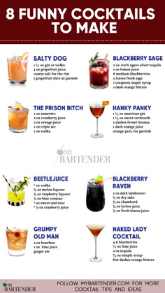 8 Funny Cocktails To Make Bar Drink Specials Ideas, Shaker Drinks Cocktail, Funny Cocktail Names, Fun Cocktail Recipes, Giggle Juice, Dark Rum Cocktails, Rum Drinks Recipes, Strong Cocktails