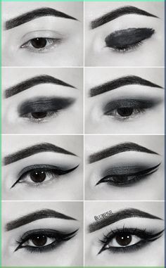 Professional Goth Makeup, Simple Goth Eyeliner, Goth Eyeshadow Looks, Alt Eyeshadow, Simple Goth Makeup, Goth Eyebrows, Goth Eyeshadow, Goth Eyeliner, Eye Makeup Inspo