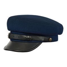 Comfortable and elegant navy blue and black 'Maciejowka' cap. Crown is made of 100% high quality wool (ambassador wool). Bill and belt are made of black genuine leather. Cap is lined and has 2 buttons with eagle - Poland's national symbol. Visor is 5cm long. Cap is prepared with inside insulation layer. This is not an exact replica - the original one has gray crown, brown bill and belt. It is avaiable on my another listing.  It's a traditional cap with essentially mid-east European origin. At first it was considered as peasants headwear, then it became very popular when Pilsudski's Legions chose Maciejowka hat as a standard uniform headwear. Although Maciejowka is essentially a Polish cap, strictly bound to Polish history and its dramatic moments, there are also some similiar patterns thro Navy Flat Cap For Winter, Navy Military Cap, Classic Navy Hat With Flat Brim, Classic Navy Flat Brim Hat, Classic Navy Flat Cap, Classic Navy Hat With Short Brim, Navy Classic Hat With Short Brim, Breton Cap, Fiddler Hat