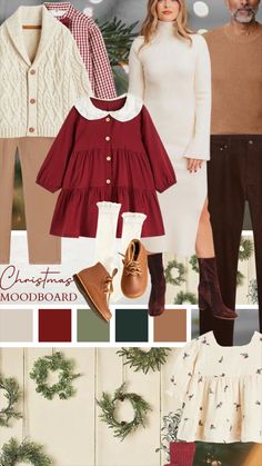 a collage of different items including sweaters, pants and boots with christmas decorations on them