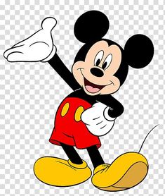 the mickey mouse cartoon character is waving his arms up, transparent background png clipart