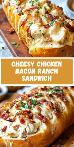 the cheesy chicken bacon ranch sandwich is ready to be eaten on the table