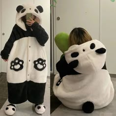 Cute Pjs Onesies, Onesie Aesthetic, Panda Pajamas, Vacation Pajamas, Cute Pyjamas, Plush Pajamas, Pajamas Robe, Panda Outfit, Winter Pajama