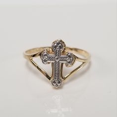 "Thanks for shopping our vintage estate store. We tend to sell well below wholesale and truly hope you enjoy all of our items. Many of the items are one of a kind, so please enjoy scrolling through the pictures and hopefully something will catch your eye. Blacks spots are from the reflections. Estate14k yellow gold cross heart filigree ring. Ring size: 7 Setting: 1/2\" Band width: 1.5mm Weight: 1.35 grams Stunning ring, marked 14k. As with most estate items there may be some wear on item. We do Victorian Style Gold Filigree Ring Gift, Antique 14k Gold Ring With Hallmark, Antique Hallmark 14k Gold Ring, Heirloom Style Hallmarked Filigree Ring As Gift, 14k Gold Hallmarked Filigree Ring As Gift, Heirloom Style 14k Gold Filigree Ring For Gift, Heirloom Style 14k Gold Filigree Ring As Gift, Heirloom Style Filigree Ring Stamped 14k, Heirloom Filigree Ring Stamped 14k