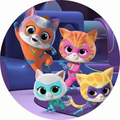 the cartoon characters are all dressed up in their respective outfits and costumes, including cats