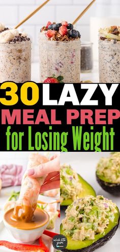 the cover of 30 lazy meal preps for losing weight, including cucumbers and other foods