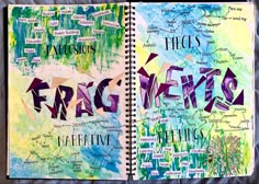 an open notebook with the words fragiles written in different colors and shapes on it