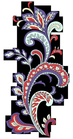 an ornate design with red, white and blue colors on the bottom half of it