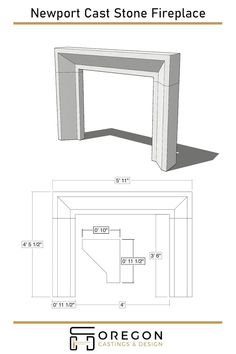 the newport cast stone fireplace is shown with measurements