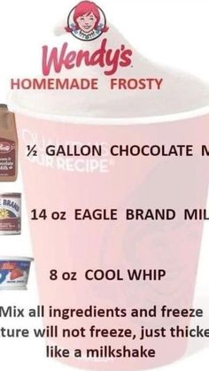 the menu for wendy's homemade frosty is shown with information about how to use it