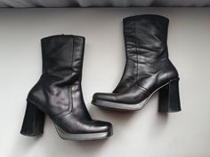 Measurements:  Height 22 cm / 8.6" + heel Heel 9 cm / 3.5"  Shoes inside 25 cm / 9.8" Womens Booties, Booties Ankle Boots, Platform Ankle Boots, Boot Shoes Women, Leather Women, Bootie Boots, Shoe Boots, Ankle Boots, Black Leather