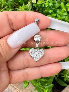 "Crystal Silver Inspired Heart Bling Dangle Navel Belly Button Ring 316L  Material: 316L Surgical Stainless Steel Gauge: 14g Style: Belly Ring Length Approx: 1 1/2\" Top-Bottom Top Ball Size: 1/8\"  Bottom Ball Size: 1/4\" Approx Charm Size: 15mm" Belly Button Ring, Button Ring, Belly Ring, Belly Rings, Belly Button, Body Jewelry, Belly Button Rings, Silver Jewelry, Stainless Steel