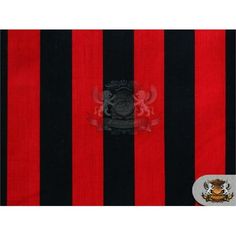 black and red striped fabric with crest emblem