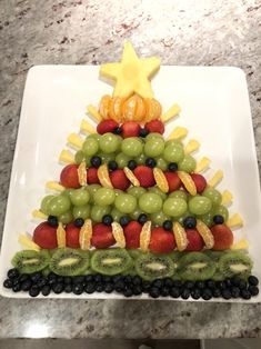 a christmas tree made out of fruit on a plate