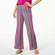 G by Giuliana Black Label Pull-On Crochet Wide-Leg Pant  This resort-ready crochet knit pant balances a cool, coastal vibe with a touch of femininity. Perfect for pulling on post dip, the wide-leg silhouette is perfect as a swimsuit coverup but can also be worn with a tank or cami for a no-fuss pulled together date-night look. Spring Fitted Knit Pants, Fitted Knit Pants For Spring, Pink Stretch Knit Bottoms, Fitted Knit Bottoms For Spring, Trendy Stretch Knit Bottoms, Casual Knit Bottoms For Vacation, Chic Summer Knit Pants, Multicolor Bottoms For Fall Vacation, Spring Knit Pants With Elastic Waistband