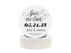 save the date coasters on top of each other