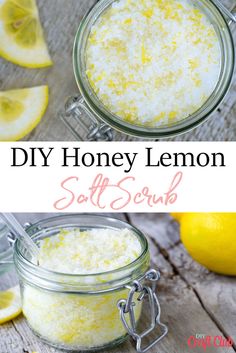 Lemon Scrub Recipe, Lemon Salt Scrub, Diy Hand Scrub Recipe, Lemon Hand Scrub, Hand Scrub Diy, Hand Scrub Homemade, Body Scrub Homemade Recipes