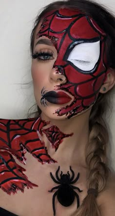 Facepainting Ideas Halloween, Spiderman Makeup Woman, Spider Man Makeup Women, Spiderman Halloween Makeup, Spiderman Makeup Looks, Friday The 13th Makeup, Marvel Makeup, Superhero Makeup, Spiderman Makeup