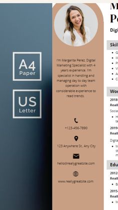 a professional resume with an image on the front and back cover, as well as a photo